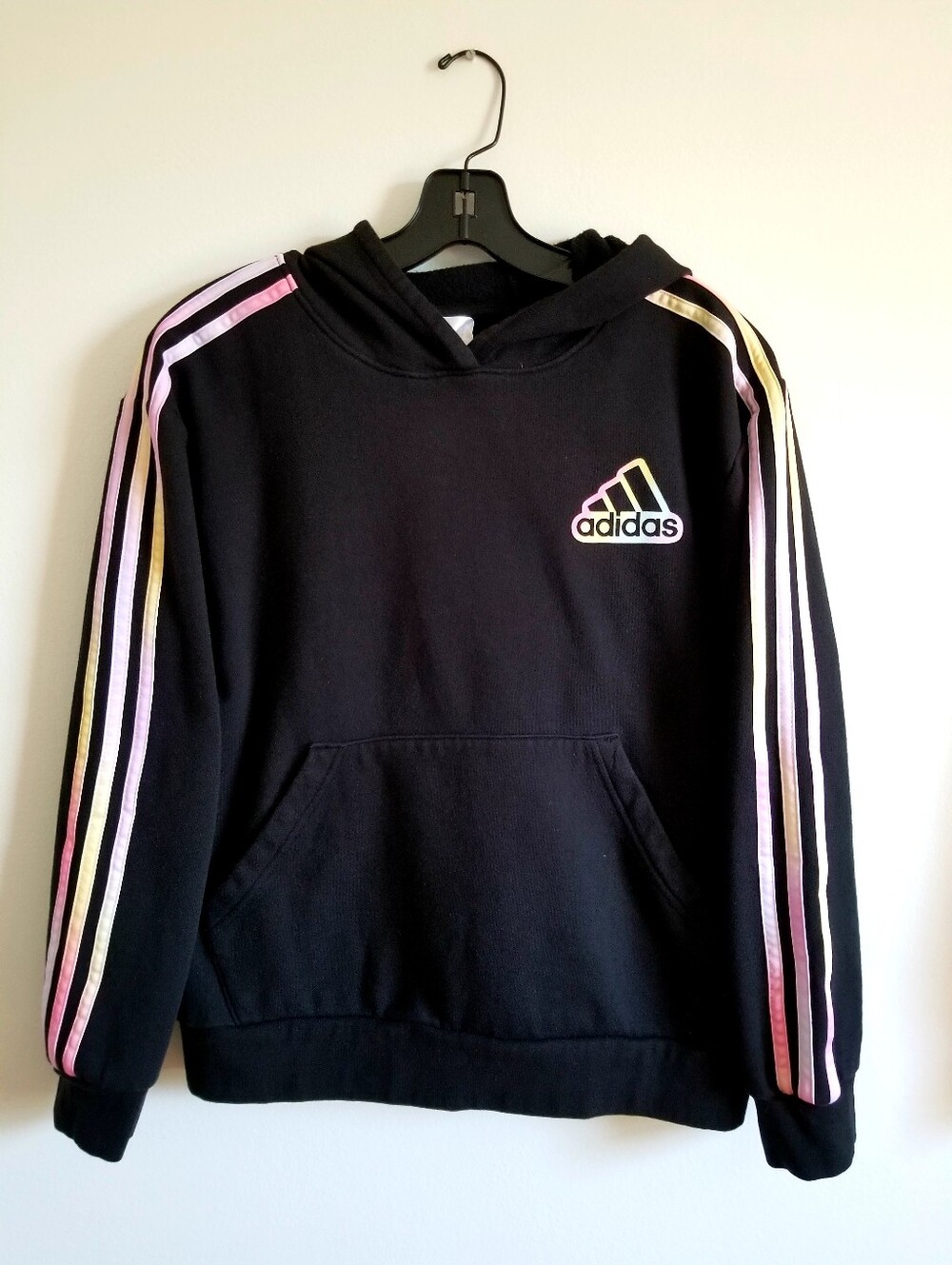 adidas Black Hooded Sweatshirt With Colorful Stripes